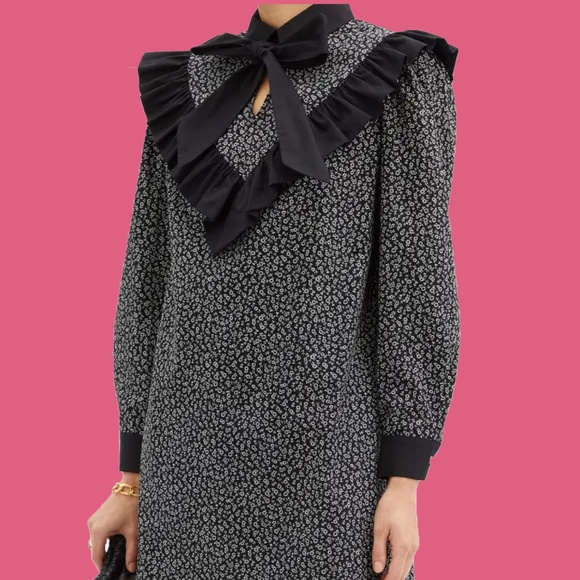 Batsheva Tie-Neck Floral Print Cotton Dress - Picture 1 of 7